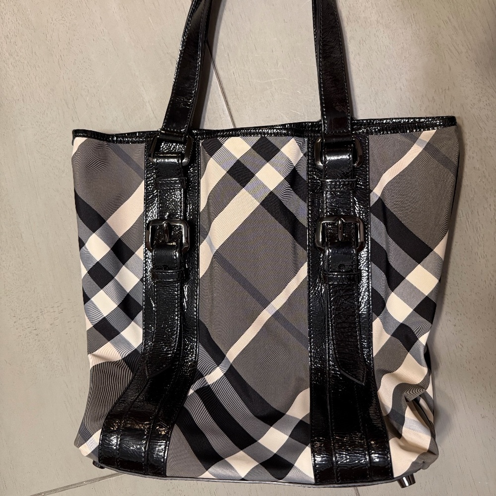 Burberry Black and Cream Plaid Satchel